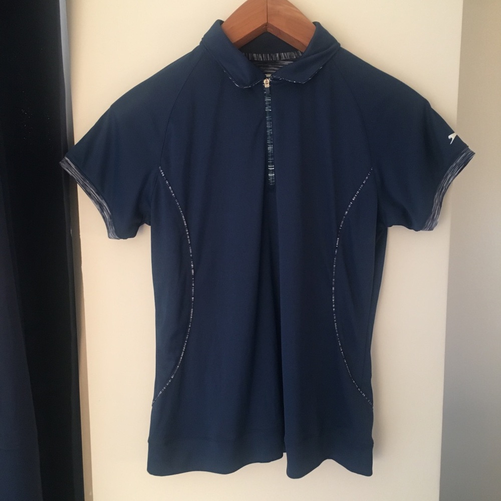 Slazenger Women's Golf Polo- Navy Blue with Patterned Accents - Medium